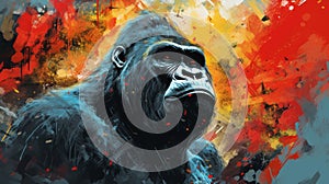 Explosive Wildlife: Gorilla Painting On Colorful Background photo