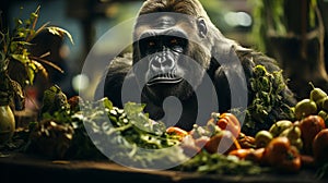 A gorilla eating grass. Generative AI.