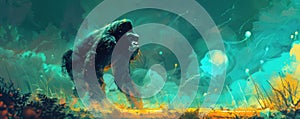 A gorilla embarks on a quest across the Salt Flats encountering jellyfish and a mysterious slot machine full of bitcoins