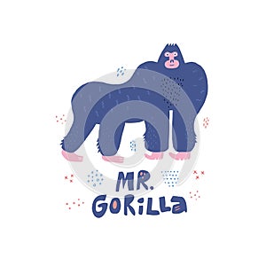 Gorilla hand drawn poster in scandinavian style