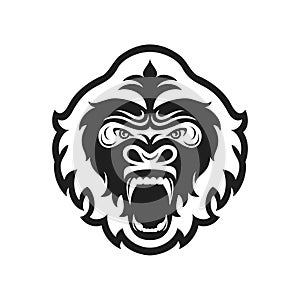 Gorilla head logo for sport club or team. Animal mascot logotype. Template. Vector illustration.