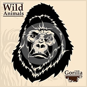 Gorilla head vector graphic illustration monochrome style