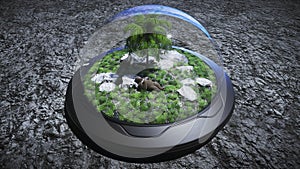 Gorilla idle on the moon oasis. 3d rendering.