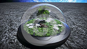 Gorilla idle on the moon oasis. 3d rendering.