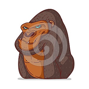 A Gorilla, isolated vector illustration. Cute cartoon picture of a monkey. A smiling ape