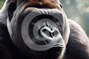 gorilla Male mouth hairy look dominate isolated menacing zoo glare silverback ape primate animal severe fur face danger moody