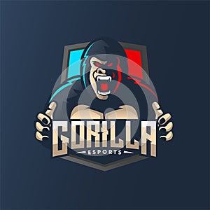 Gorilla mascot gaming esports logo design illustration