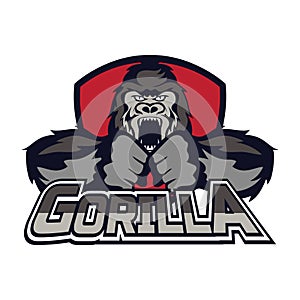 Gorilla mascot logo isolated on white background, vector illustration