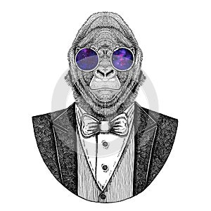 Gorilla, monkey, ape Frightful animal Hipster animal Hand drawn illustration for tattoo, emblem, badge, logo, patch, t