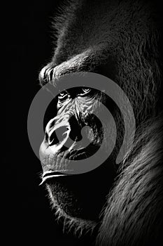 gorilla monkey portrait animal black and white photo studio retro backlight