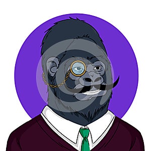 Gorilla with a monocle in a suit NFT concept