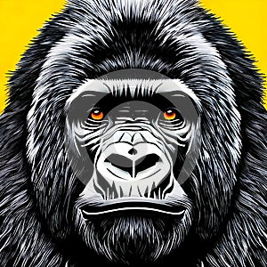 gorilla portrait in a comic style over yellow background