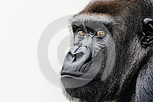 Gorilla posing on a white background