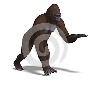 Gorilla presenting something. 3D rendering with photo