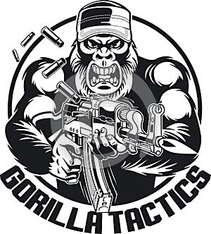 Gorilla shooting  automatic ak47 assault rifle