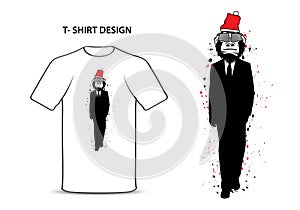 Gorilla in a suit with red hat vector illustration, monkey Bodyguard cartoon, Chimpanzees character, animal, t-shirt