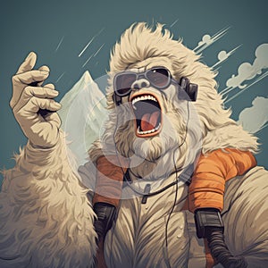 Gorilla With Sunglasses Walking Up Hill - Detailed Science Fiction Illustration