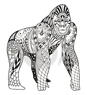 Gorilla zentangle stylized, vector, illustration, freehand pencil, hand drawn, pattern. photo
