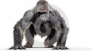 Gorillas on white background, they are herbivorous, predominantly ground-dwelling great apes