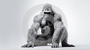 Gorillas on white background, they are herbivorous, predominantly ground-dwelling great apes