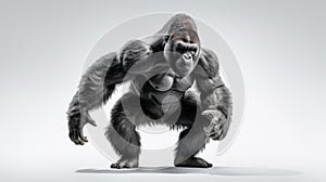 Gorillas on white background, they are herbivorous, predominantly ground-dwelling great apes