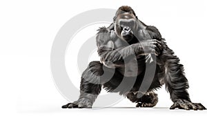 Gorillas on white background, they are herbivorous, predominantly ground-dwelling great apes