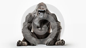 Gorillas on white background, they are herbivorous, predominantly ground-dwelling great apes