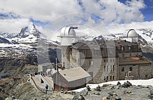 Gornergrat hotel and Matterhorn peak, Alps, Switzerland