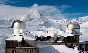 Gornergrat observatory with Matterhorn peak on the background