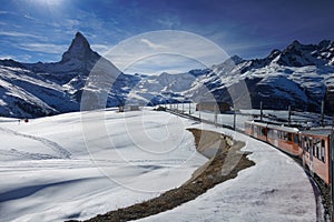 Gornergrat railway towards Matterhorn mountain in Switzerland