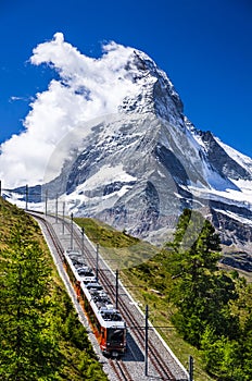 Gornergrat train and Matterhorn. Switzerland