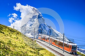 Gornergrat train and Matterhorn. Switzerland photo