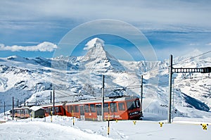 Gornergratbahn train with Matterhorn in background