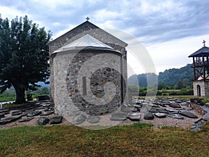Gornji Milanovac Takovo Serbia Church of Saint John with old graves village Dici