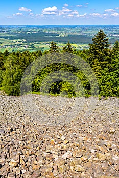 Gory Swietokrzyskie Mountains with Goloborze Lysa Gora stone run slopes on Swiety Krzyz mount hilltop near Nowa Slupia in Poland