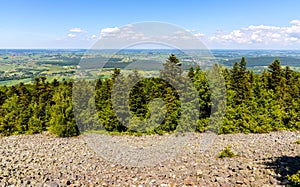 Gory Swietokrzyskie Mountains with Goloborze Lysa Gora stone run slopes on Swiety Krzyz mount hilltop near Nowa Slupia in Poland