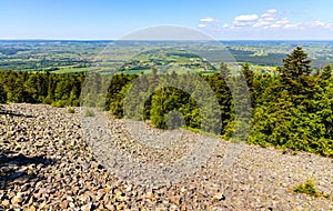 Gory Swietokrzyskie Mountains with Goloborze Lysa Gora stone run slopes on Swiety Krzyz mount hilltop near Nowa Slupia in Poland