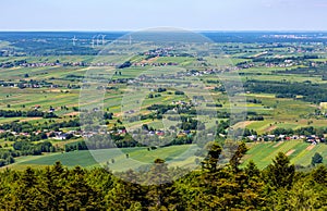 Gory Swietokrzyskie Mountains with Starachowice and Kielce region seen from Swiety Krzyz mount near Nowa Slupia in Poland