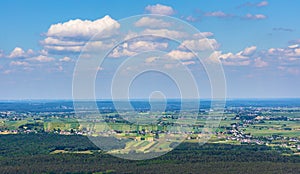 Gory Swietokrzyskie Mountains with Starachowice and Kielce region seen from Swiety Krzyz mount near Nowa Slupia in Poland