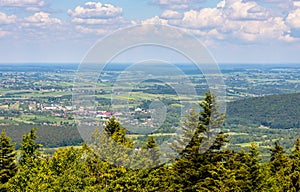 Gory Swietokrzyskie Mountains with Starachowice and Kielce region seen from Swiety Krzyz mount near Nowa Slupia in Poland