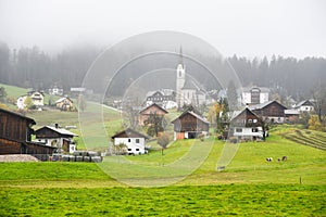 Gosau in mist, Alps, Austria.