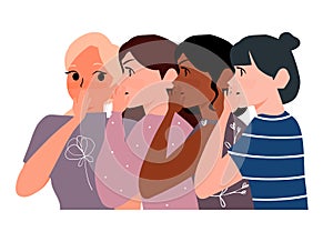 Gossip girls whispering in ear secrets. Woman whispering secret to her friend illustration flat vector cartoon character