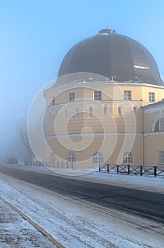 Gostiny Dvor (Merchants Yards) tower in fog