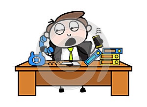 Got Irritated after Getting Many Calls - Office Businessman Employee Cartoon Vector Illustration