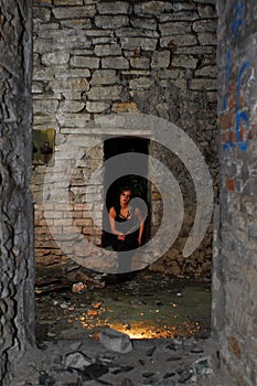 Goth girl in abandoned home