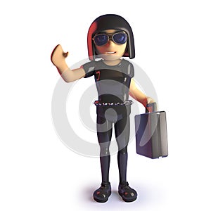 Goth girl businesswoman with briefcase waving, 3d illustration