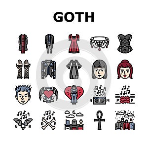 goth subculture punk gothic y2k icons set vector photo