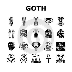 goth subculture punk gothic y2k icons set vector photo