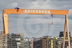 GOTHENBURG, SWEDEN - JUNE 30, 2019: Gothenburg Landmark Eriksbergs Crane in the Old Shipyard Area.