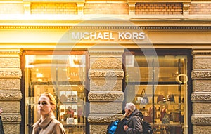 Gothenburg, Sweden - May 02, 2018:  People Walking by a Michael Kors Luxury Handbag Store in Central Gothenburg